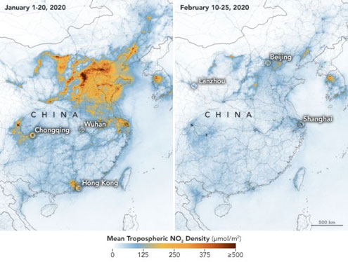 satellite images show dramatic decline in pollution levels over China